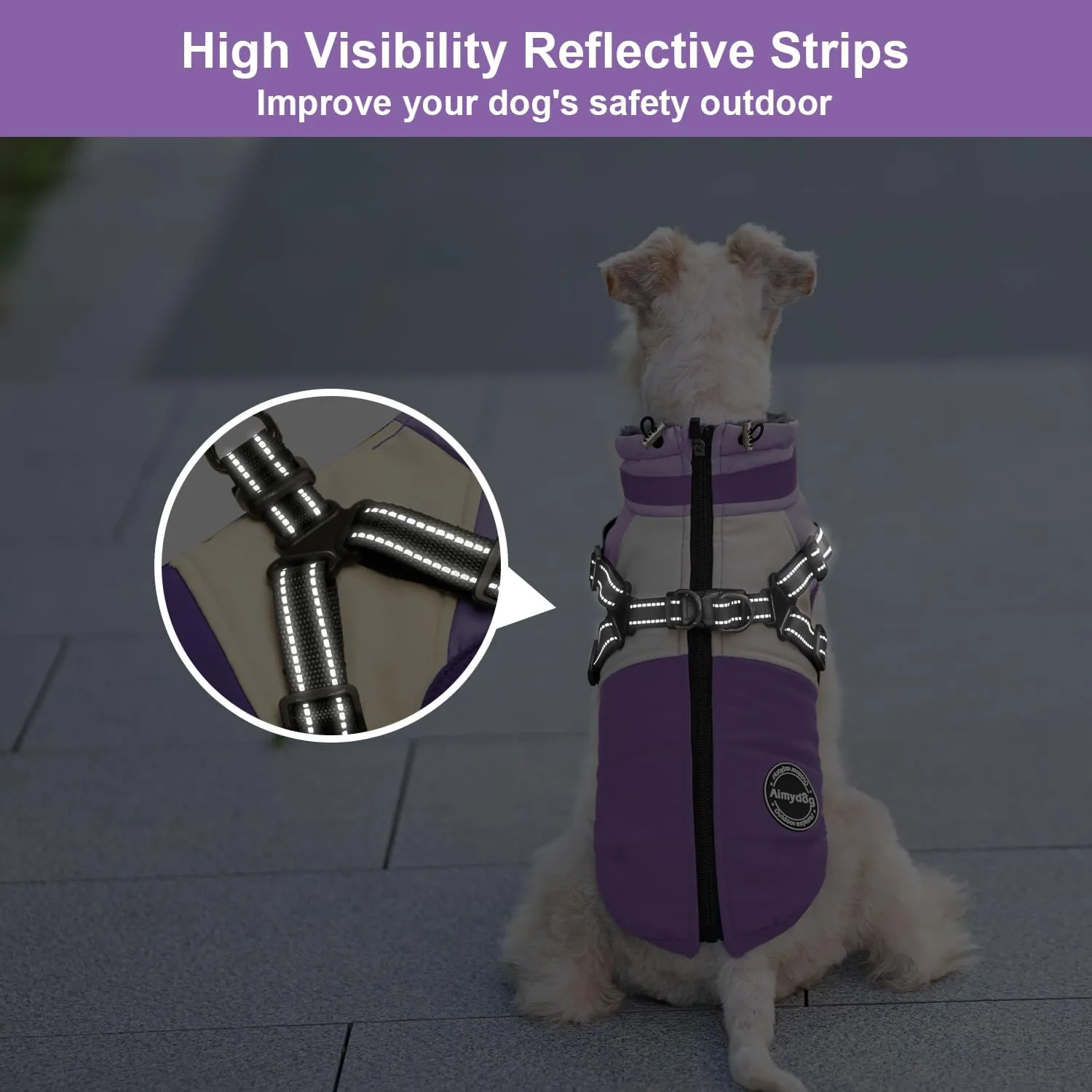 Dog Winter Coat, Warm Dog Jacket - Windproof Turtleneck, Reflective Snowsuit - Small, Medium, Large, Purple
