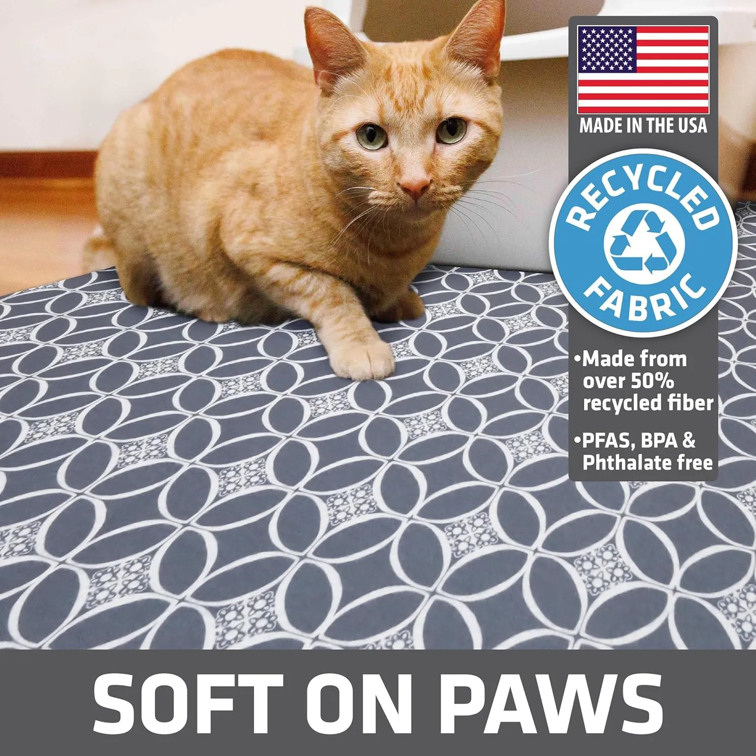 Drymate Original Cat Litter Mat, Contains Mess from Box, Protects Floors, Urine-Proof, Machine Washable, Soft on Kitty Paws, Absorbent, Waterproof (USA Made, Recycled Content) (29x36)(Indigo Grey)