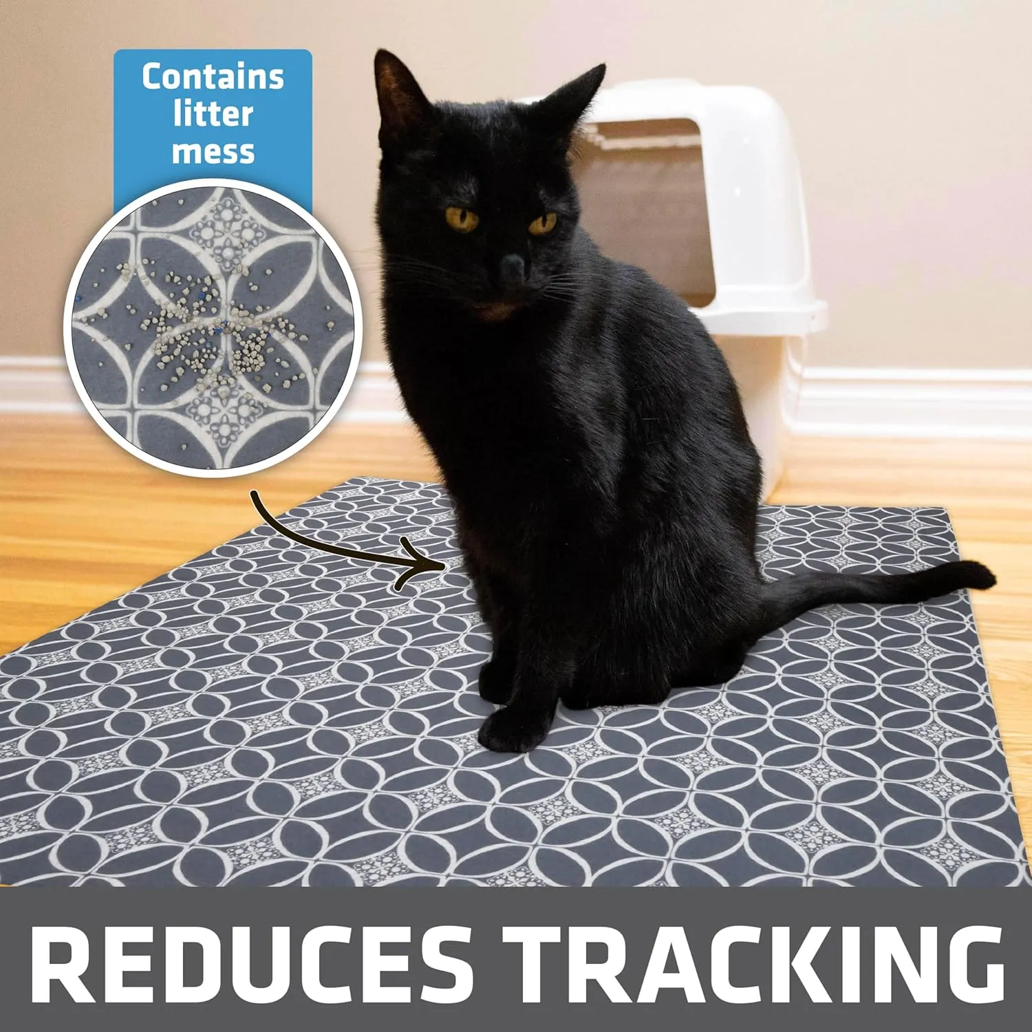 Drymate Original Cat Litter Mat, Contains Mess from Box, Protects Floors, Urine-Proof, Machine Washable, Soft on Kitty Paws, Absorbent, Waterproof (USA Made, Recycled Content) (29x36)(Indigo Grey)