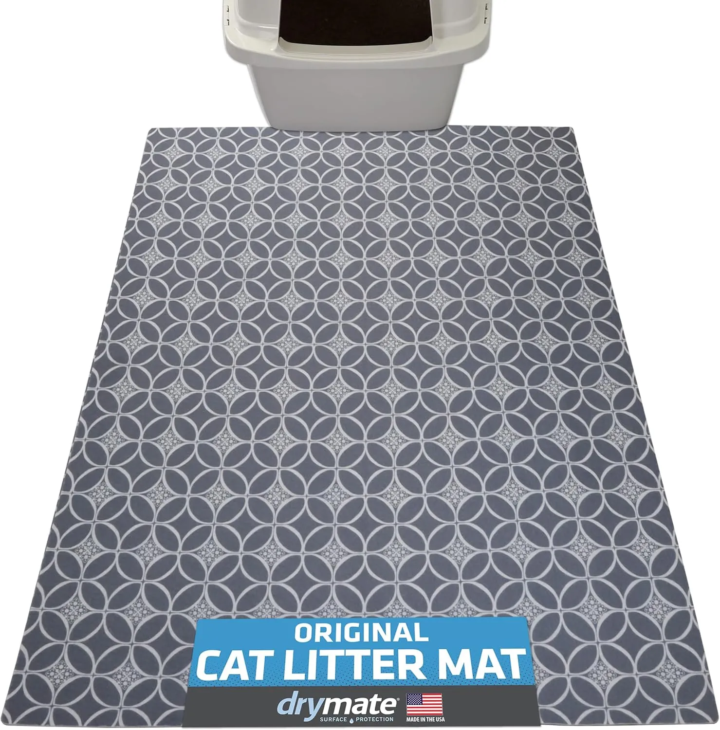 Drymate Original Cat Litter Mat, Contains Mess from Box, Protects Floors, Urine-Proof, Machine Washable, Soft on Kitty Paws, Absorbent, Waterproof (USA Made, Recycled Content) (29x36)(Indigo Grey)