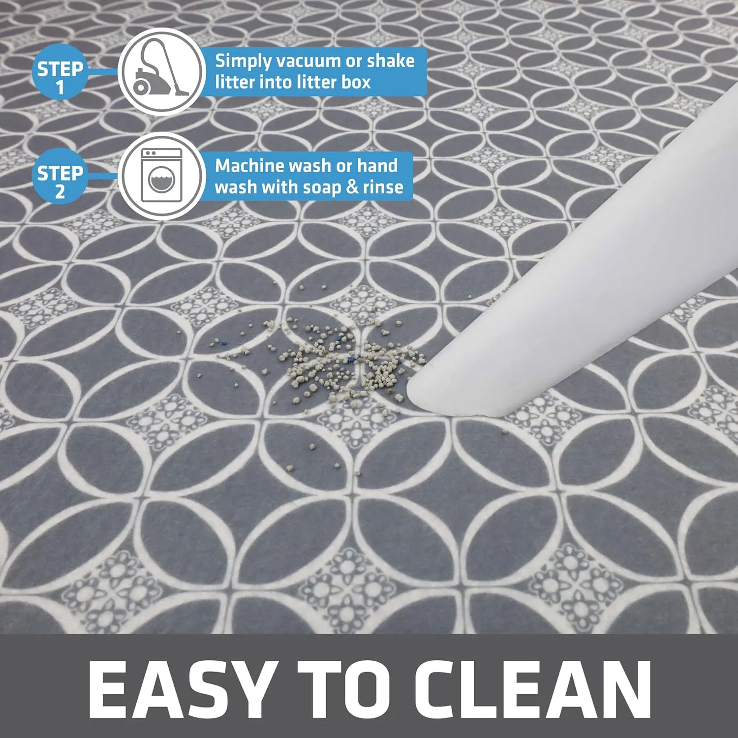 Drymate Original Cat Litter Mat, Contains Mess from Box, Protects Floors, Urine-Proof, Machine Washable, Soft on Kitty Paws, Absorbent, Waterproof (USA Made, Recycled Content) (29x36)(Indigo Grey)