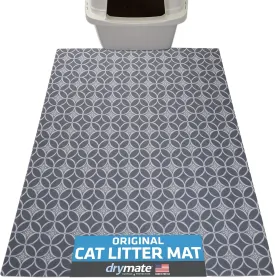 Drymate Original Cat Litter Mat, Contains Mess from Box, Protects Floors, Urine-Proof, Machine Washable, Soft on Kitty Paws, Absorbent, Waterproof (USA Made, Recycled Content) (29x36)(Indigo Grey)