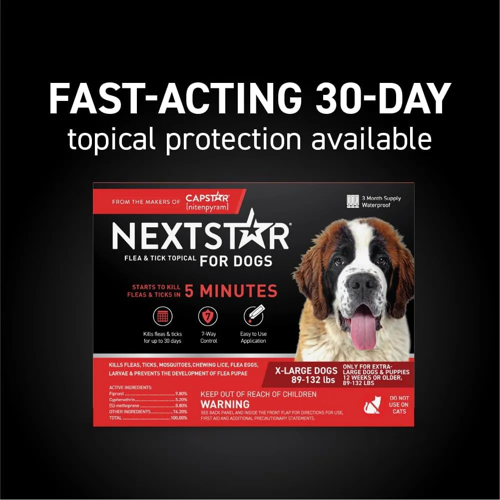 Flea and Tick Prevention for Dogs, Repellent, and Control, Fast Acting Waterproof Topical Drops for Extra-Large Dogs, 3 Monthly Doses