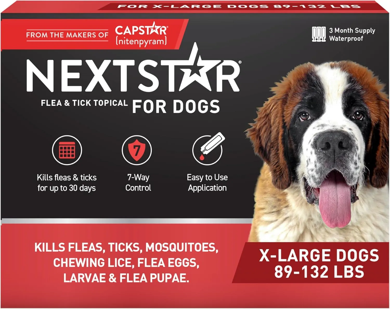Flea and Tick Prevention for Dogs, Repellent, and Control, Fast Acting Waterproof Topical Drops for Extra-Large Dogs, 3 Monthly Doses