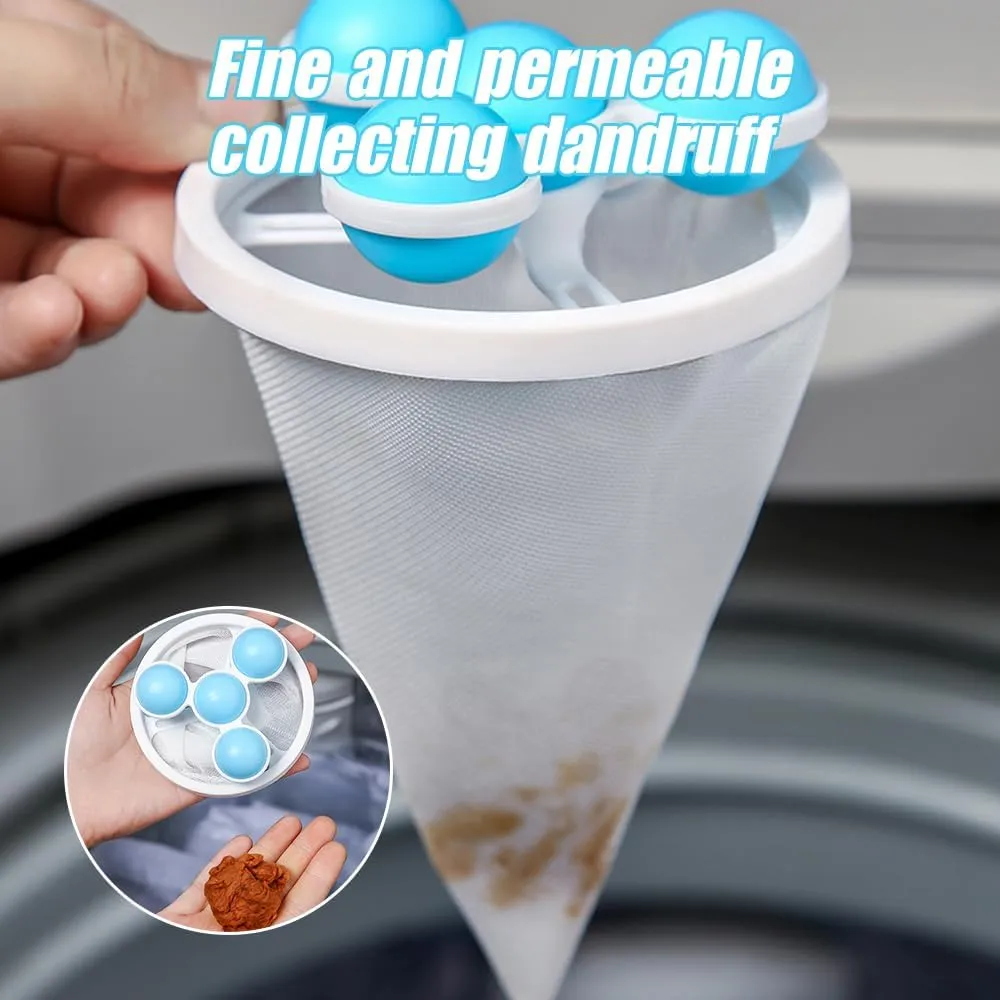 Floating Hair Filtering Mesh Removal, 2025 Upgrade Pet Hair Remover for Laundry, Reusable Hair Catcher Washer Machine, Hair Filter Cleaning Mesh Bag Dog Cat Hair Remover for Laundry (Blue)