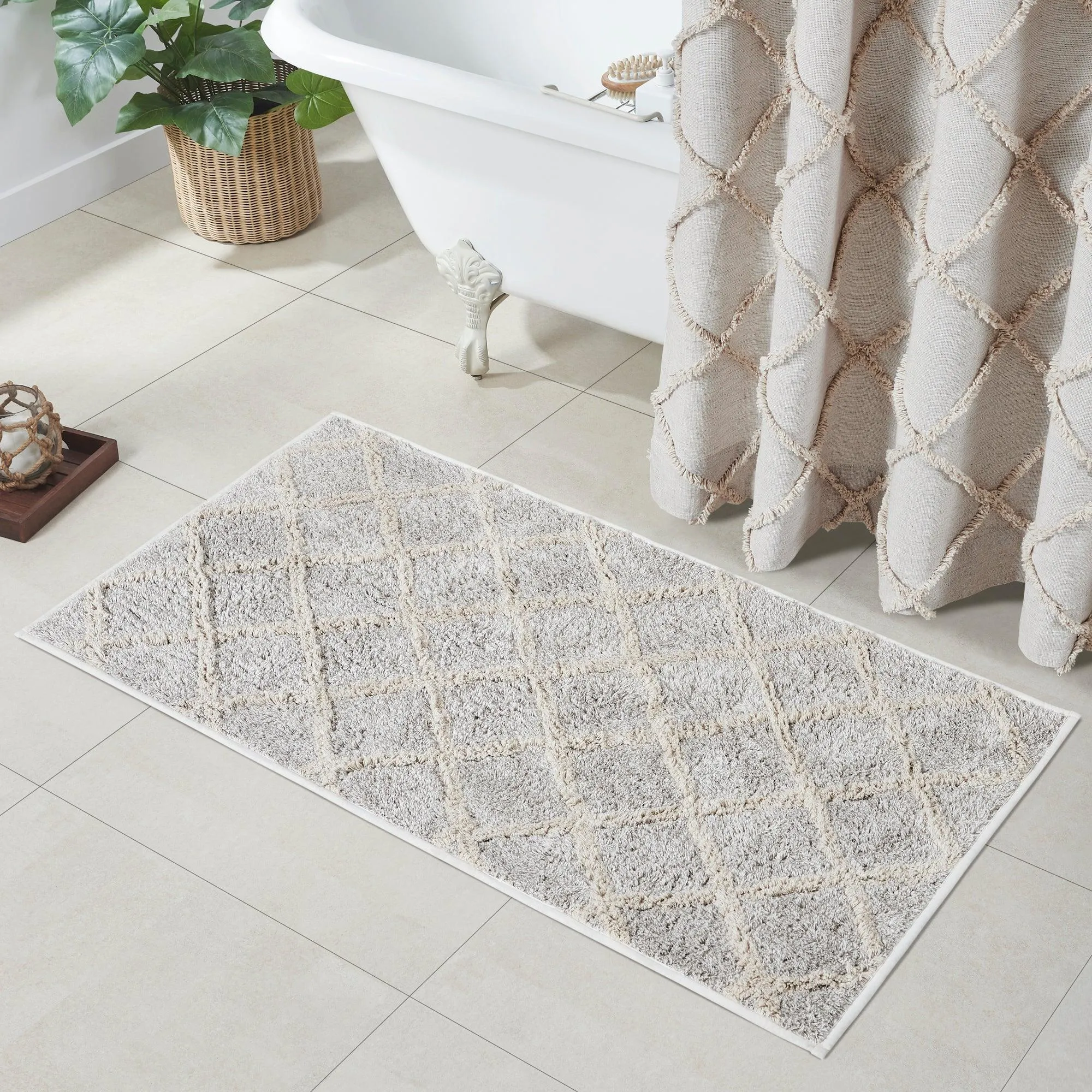 Frayed Lattice Oatmeal Bathmat 27x48 VHC Brands