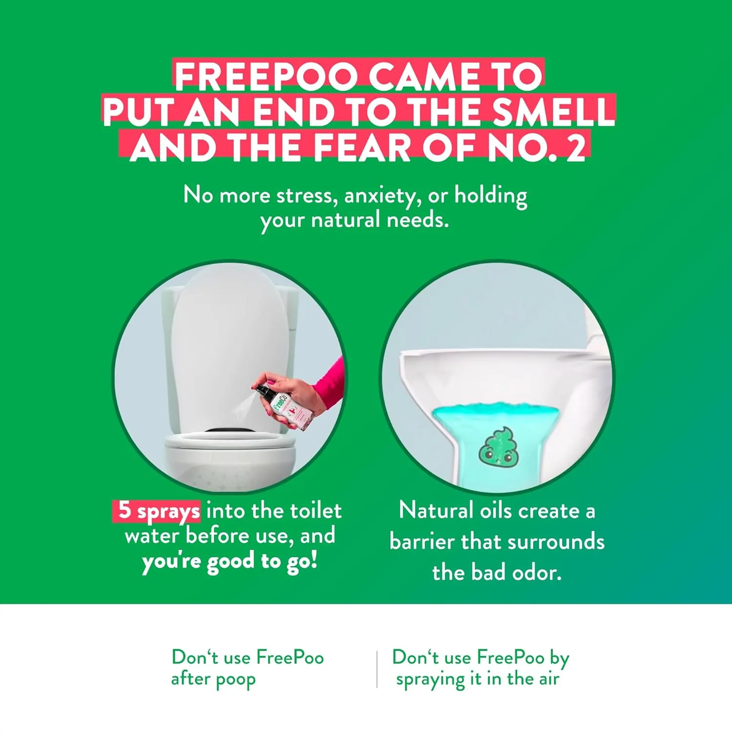 FreePoo - Pack of 2 Toilet Odorizer Lemongrass - Pre Poop Odor Blocker, Aromatic Bathroom Spray, Potty Deodorizer, Air Freshener - 2 x 2.0 floz