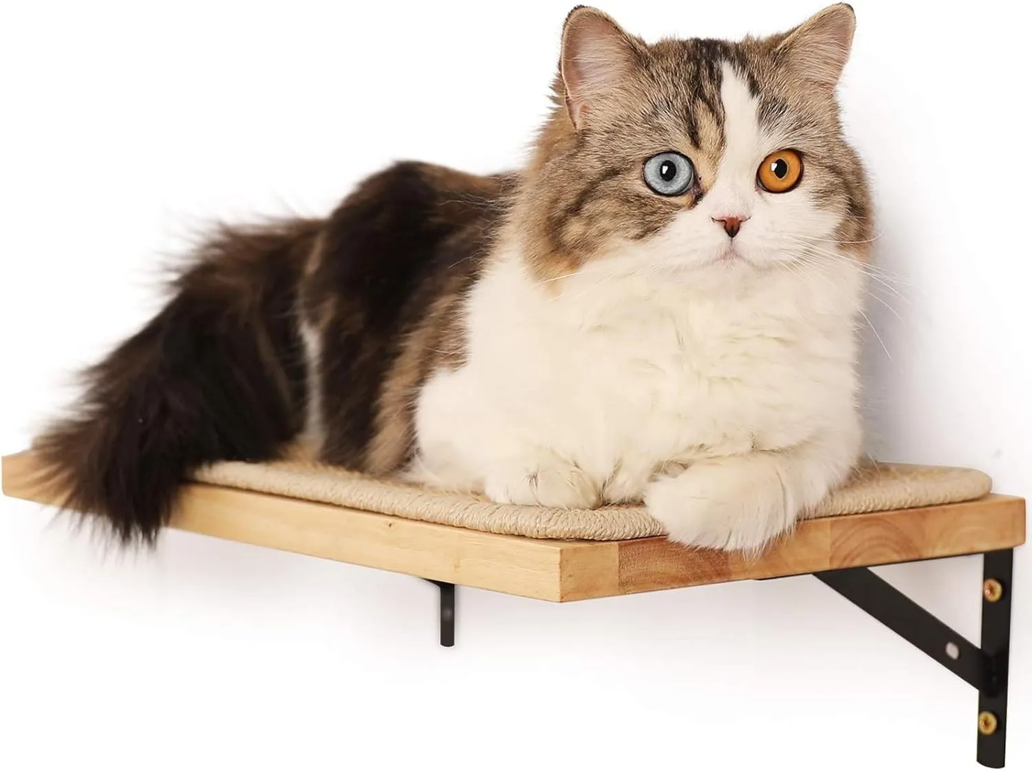FUKUMARU Cat Wall Shelves, 16 x 10 Inch Cat Walls Furniture with Sisal Mat, Solid Rubber Wood Floating Shelf with Upgraded Installation, Kitten Window Perch for Sleeping, Playing and Scratching