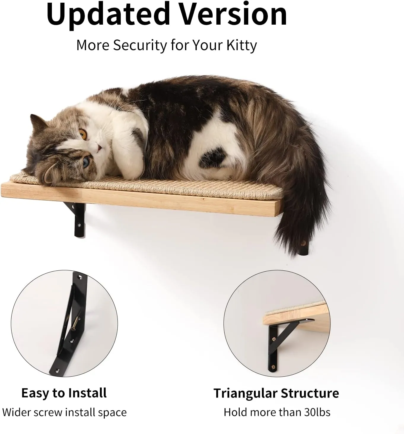 FUKUMARU Cat Wall Shelves, 16 x 10 Inch Cat Walls Furniture with Sisal Mat, Solid Rubber Wood Floating Shelf with Upgraded Installation, Kitten Window Perch for Sleeping, Playing and Scratching