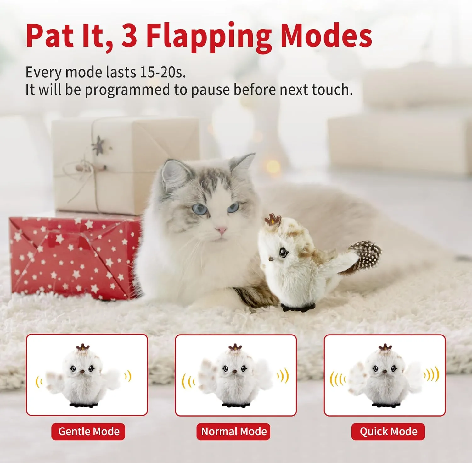 Gigwi Interactive Flapping Cat Toys Catnip, Electronic Flappy Toys Motion Activated, Automatic Cat Toys for Indoor Cats, USB Rechargeable Cat Enrichment Toy for Hunting and Kicker, Bird Prince