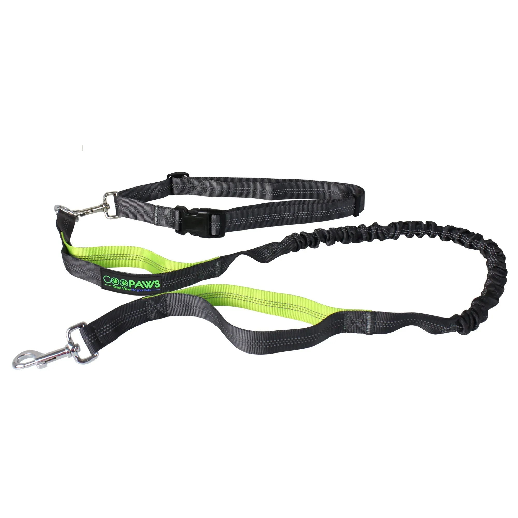 GOOPAWS No Pull Hand Free Bungee Dog Leash for Hiking, Running, Green