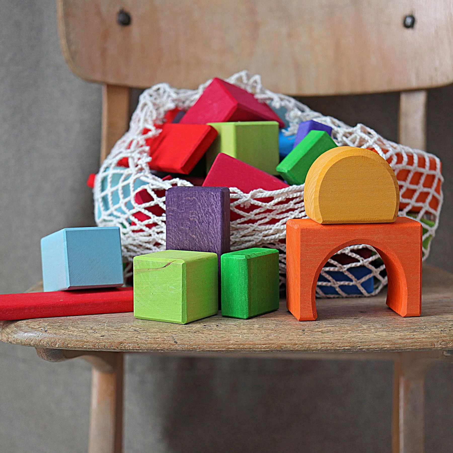 Grimm's Wooden 60 Colored Geo-Blocks