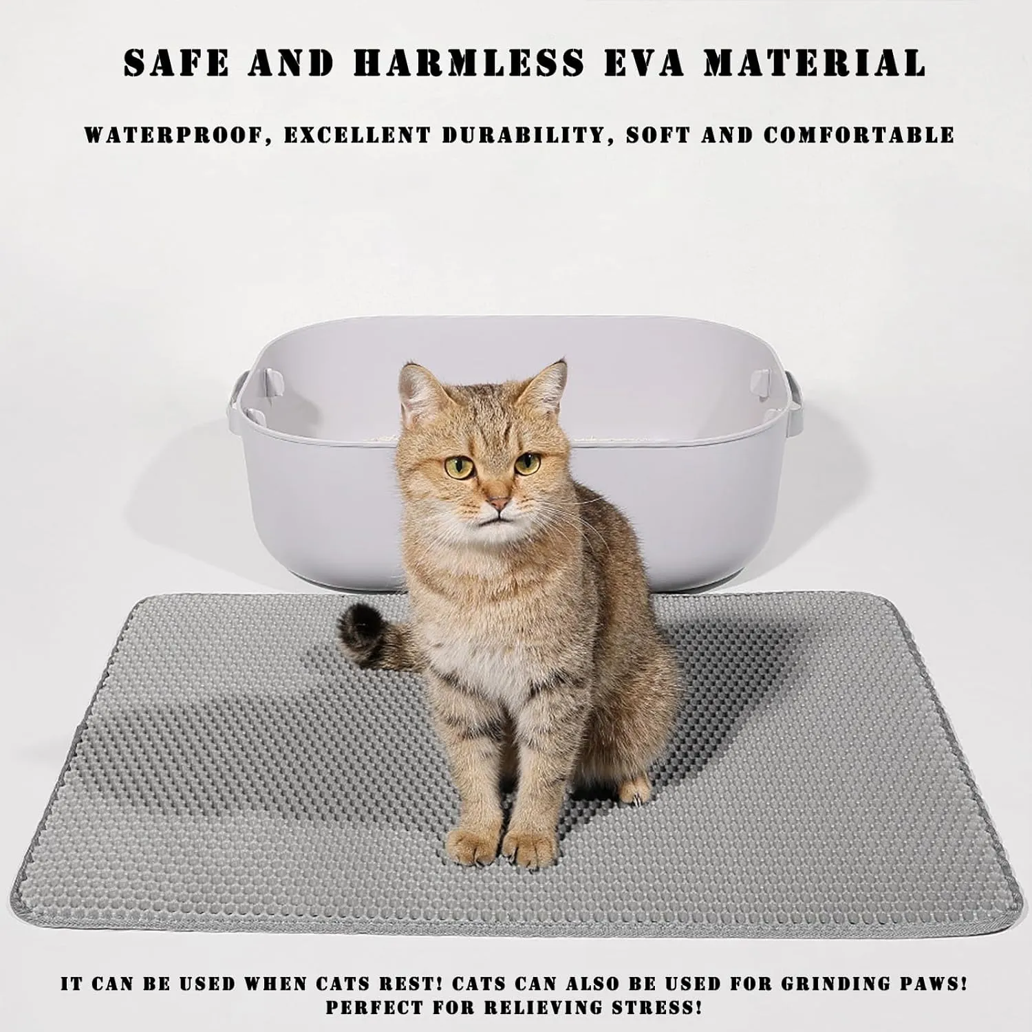 HCY&WLD Cat Litter Mat, 45x26/35x24/30x22/24x18 Inch Double Layer Cat Litter Box Mat, EVA Non-Slip, Waterproof Urine Proof Cat Litter Catcher Mat, Easy Clean Scatter Control (35x24 Inch, Khaki)