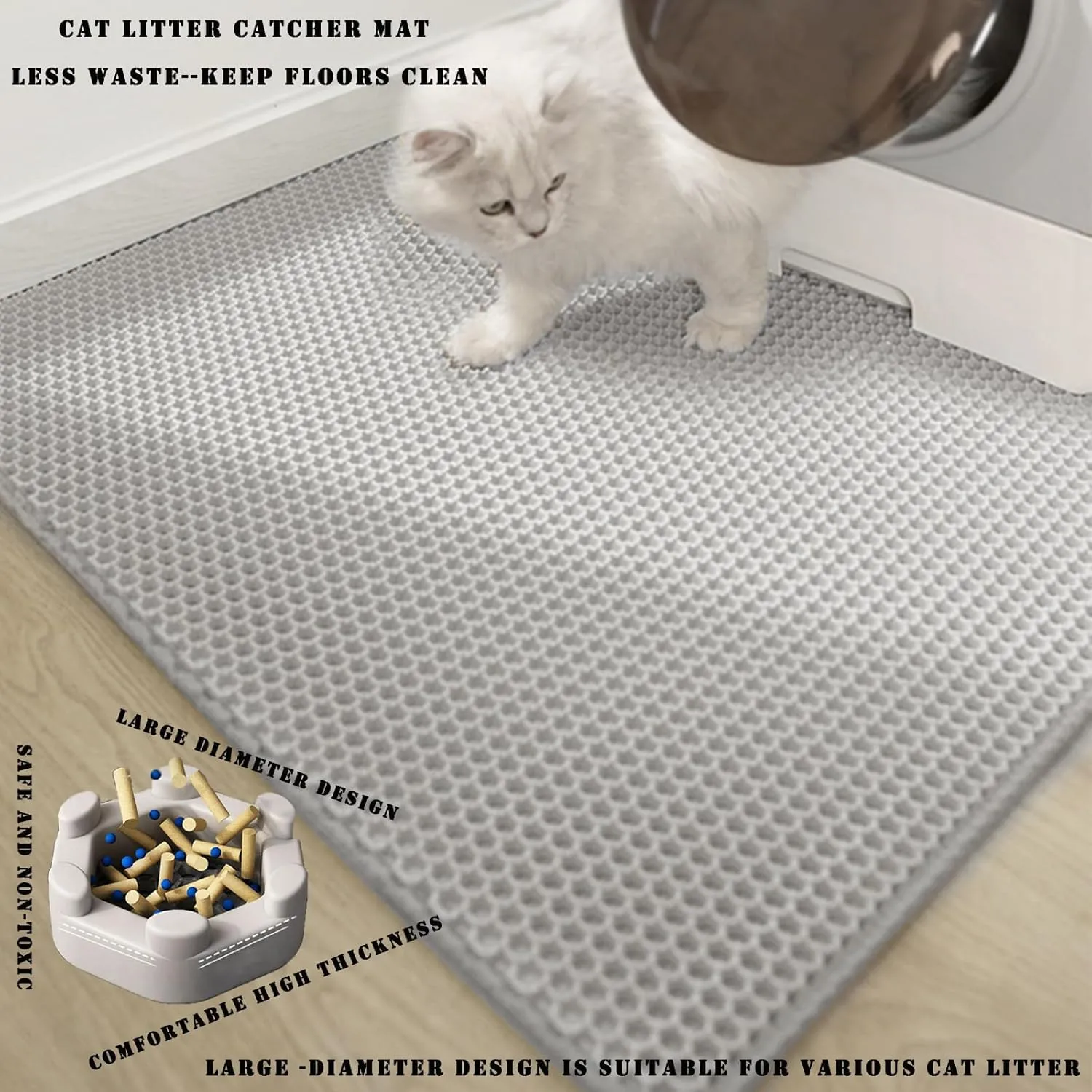 HCY&WLD Cat Litter Mat, 45x26/35x24/30x22/24x18 Inch Double Layer Cat Litter Box Mat, EVA Non-Slip, Waterproof Urine Proof Cat Litter Catcher Mat, Easy Clean Scatter Control (35x24 Inch, Khaki)
