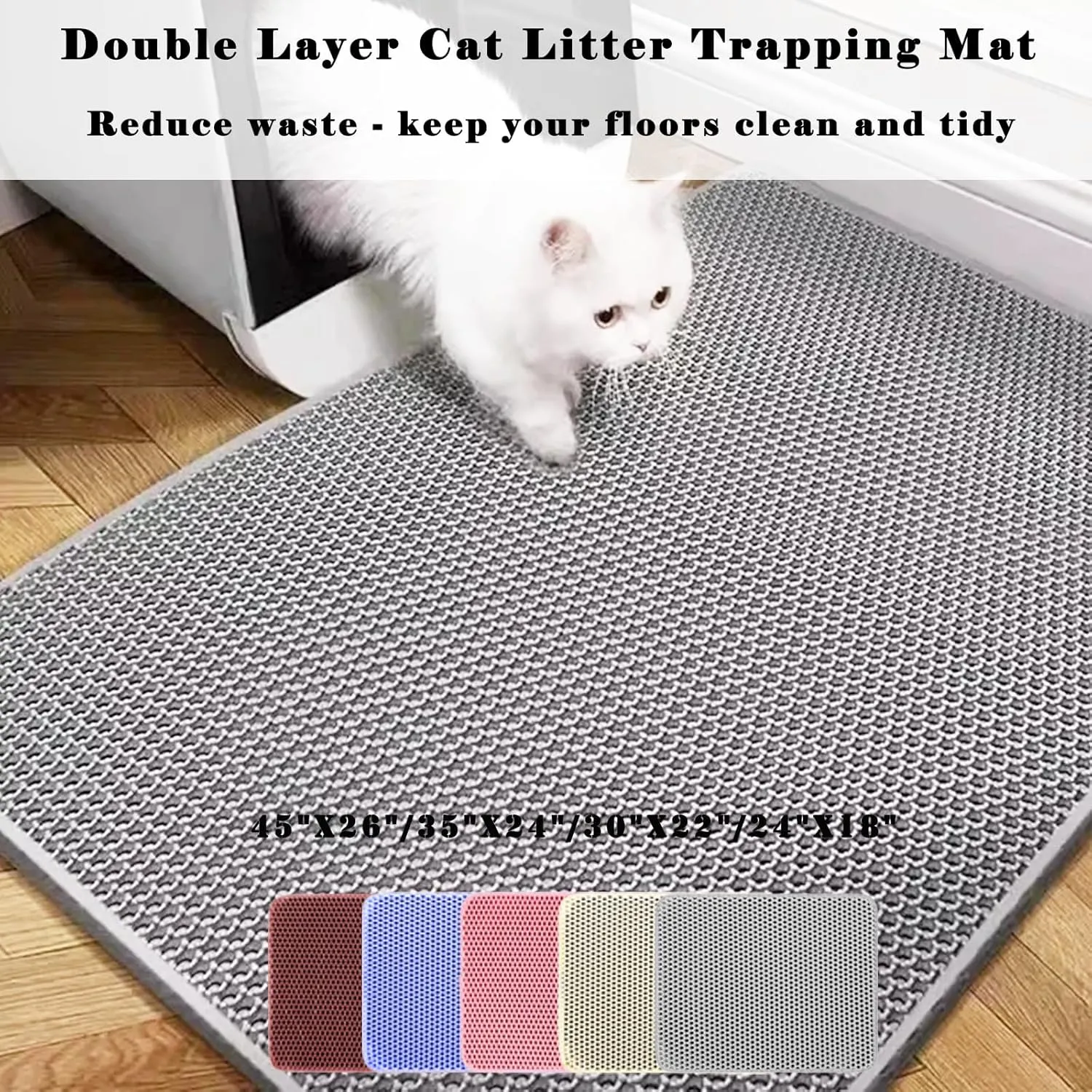 HCY&WLD Cat Litter Mat, Honeycomb Double Layer Cat Litter Trapping Mat, Waterproof Urine Proof Non-Slip, Scatter Control, Less Waste, Easier to Clean (Pink, 30" X 22")
