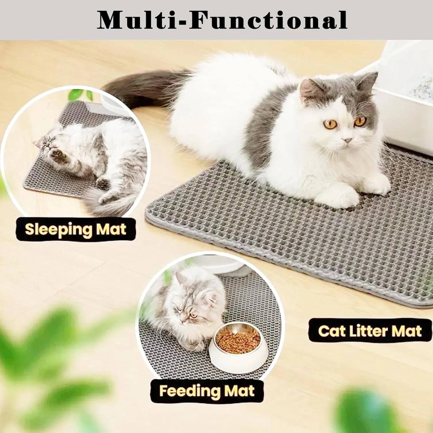 HCY&WLD Cat Litter Mat, Honeycomb Double Layer Cat Litter Trapping Mat, Waterproof Urine Proof Non-Slip, Scatter Control, Less Waste, Easier to Clean (Pink, 30" X 22")