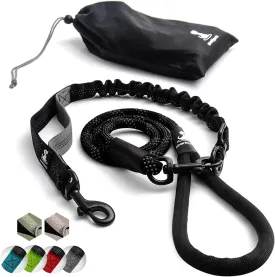 Heavy Duty Rope Bungee Leash for Large and Medium Dogs with Anti-Pull for Shock Absorption - No Slip Reflective Leash for Outside (Black, Bungee Leash- 5.5 Ft)