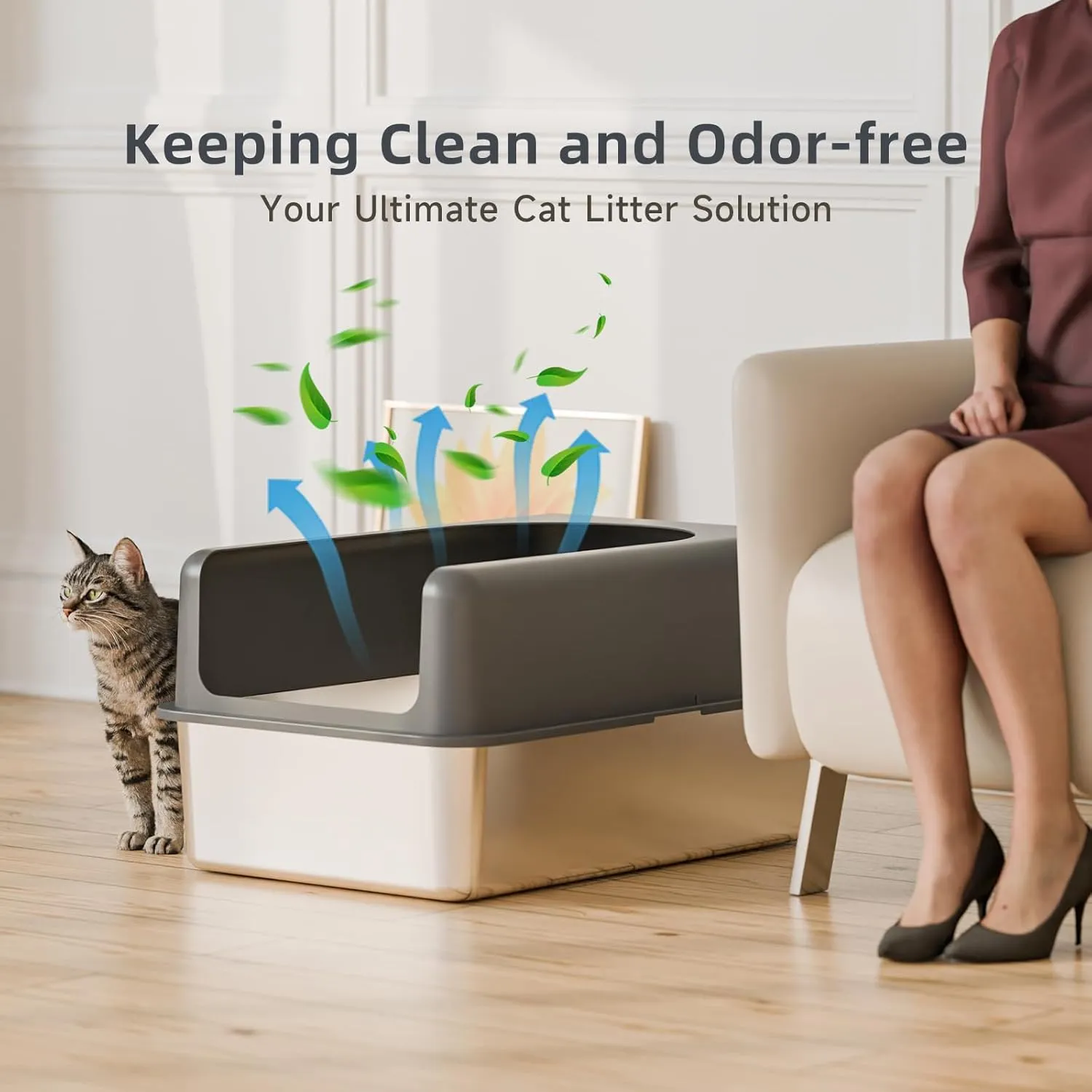 High-Sided Stainless Steel Cat Litter Box,Stainless Steel Litter Box with Lid,Extra Large Litter Box,Easy-to-Clean Metal Litter Pan for Cats (24''L X 16''W X 12''H with Enclosure)