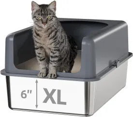 High-Sided Stainless Steel Cat Litter Box,Stainless Steel Litter Box with Lid,Extra Large Litter Box,Easy-to-Clean Metal Litter Pan for Cats (24''L X 16''W X 12''H with Enclosure)