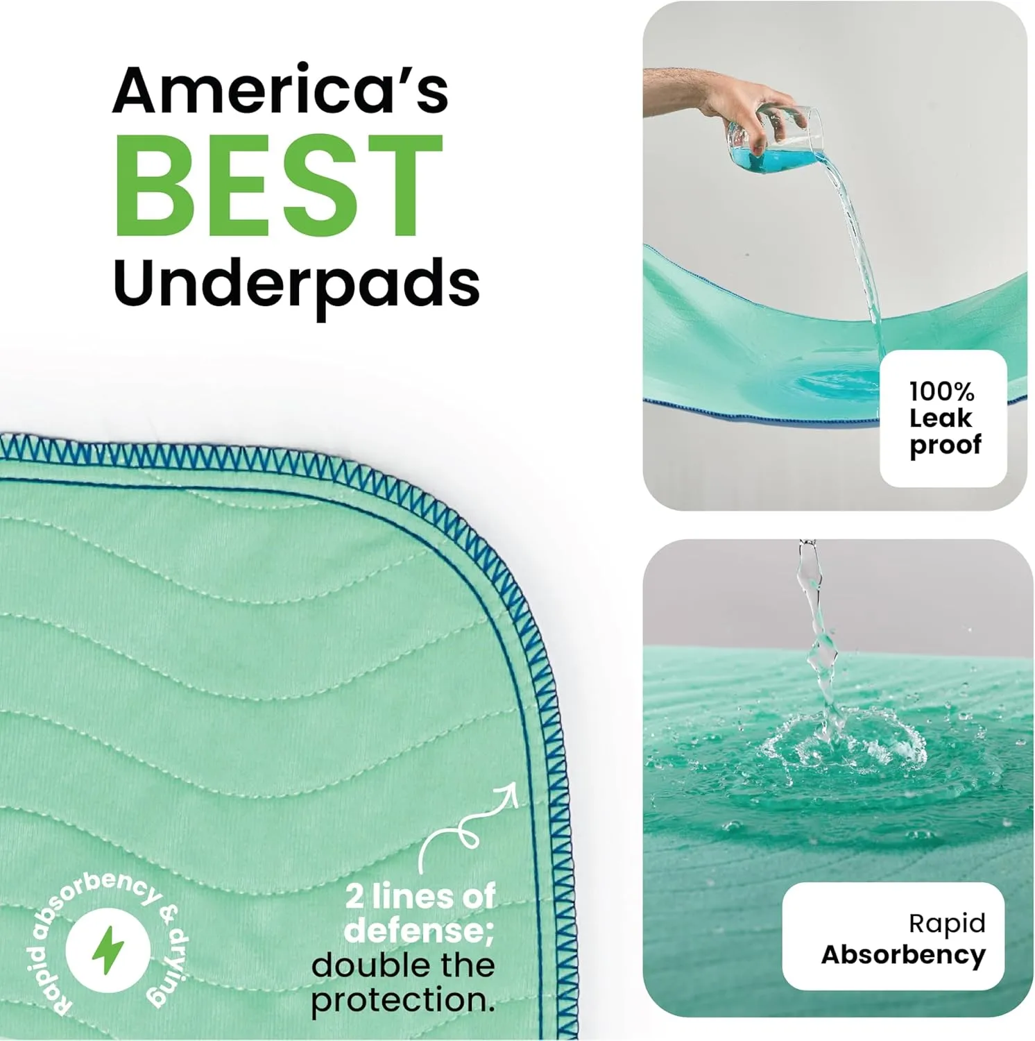 IMPROVIA Washable Underpads, 18" x 24" (Pack of 4) - Heavy Absorbency Reusable Incontinence Pads for Kids, Adults, Elderly, and Pets - Waterproof Protective Pad for Bed, Couch, Sofa, Furniture, Floor