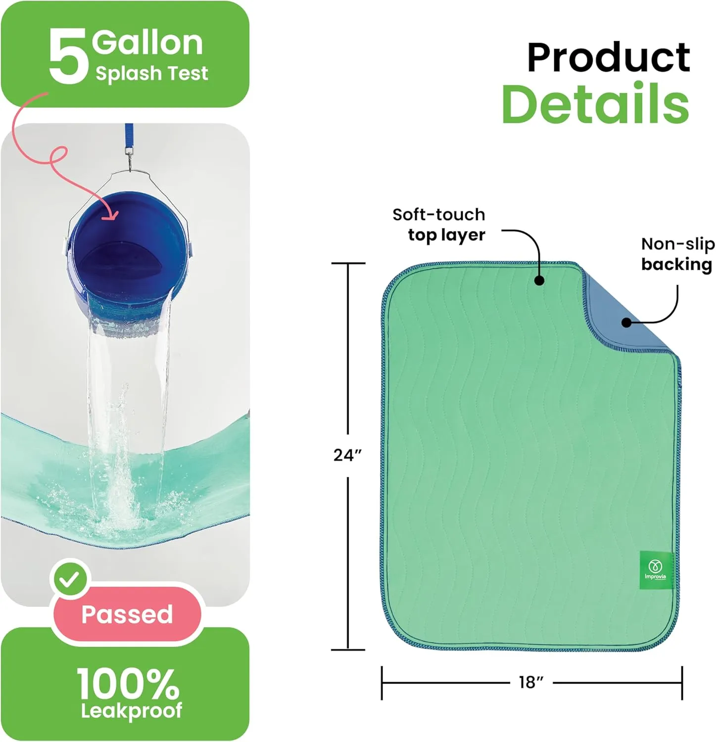 IMPROVIA Washable Underpads, 18" x 24" (Pack of 4) - Heavy Absorbency Reusable Incontinence Pads for Kids, Adults, Elderly, and Pets - Waterproof Protective Pad for Bed, Couch, Sofa, Furniture, Floor