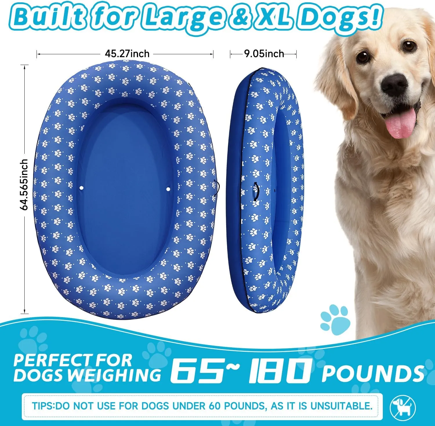 Inflatable Dog Float for Large Dogs, Up to 180 Lbs, Foldable & Puncture-Resistant Doggy Float for Pool, Portable Dog Float Bed Pet Swimming Accessory, Pet-Friendly Outdoor Fun, Blue