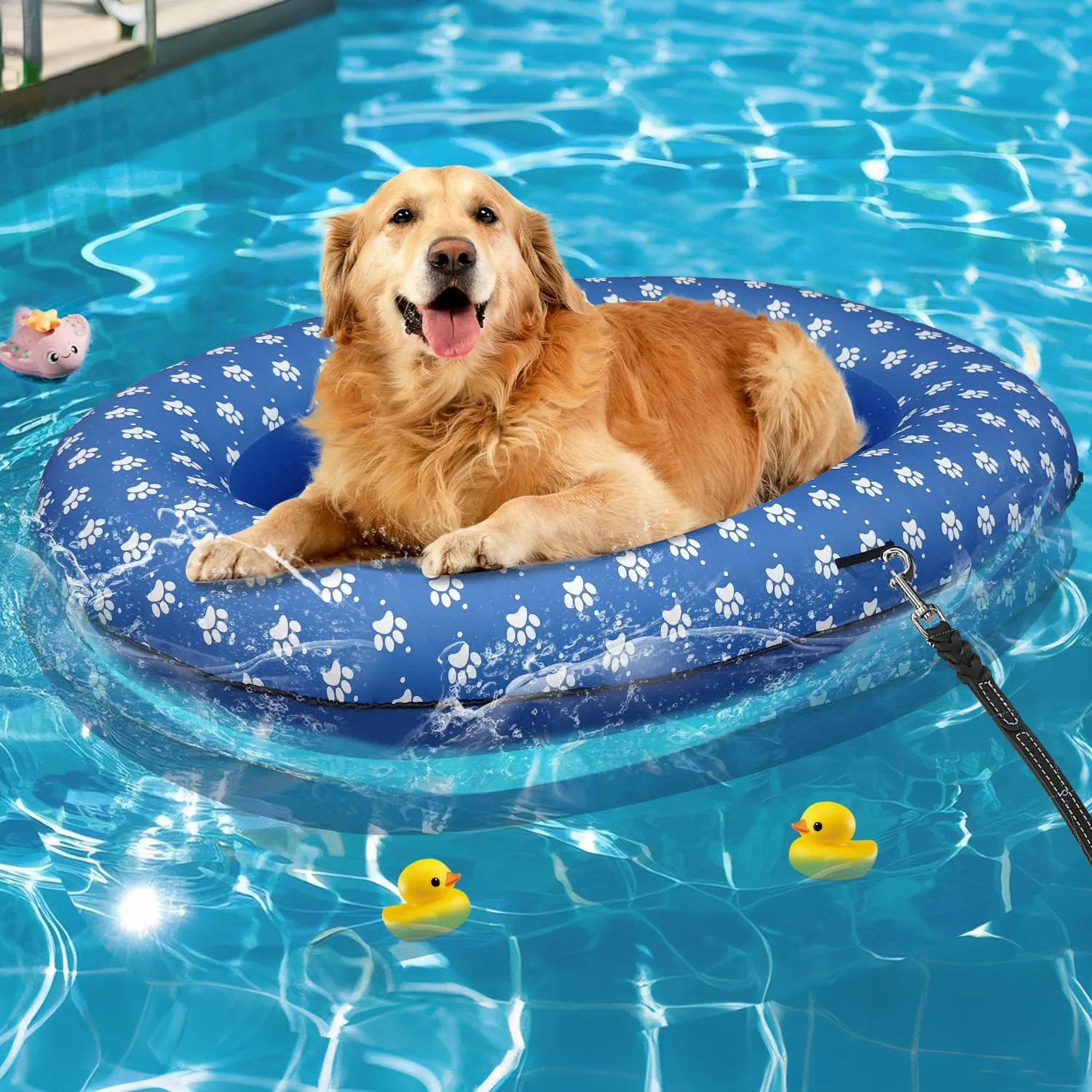 Inflatable Dog Float for Large Dogs, Up to 180 Lbs, Foldable & Puncture-Resistant Doggy Float for Pool, Portable Dog Float Bed Pet Swimming Accessory, Pet-Friendly Outdoor Fun, Blue