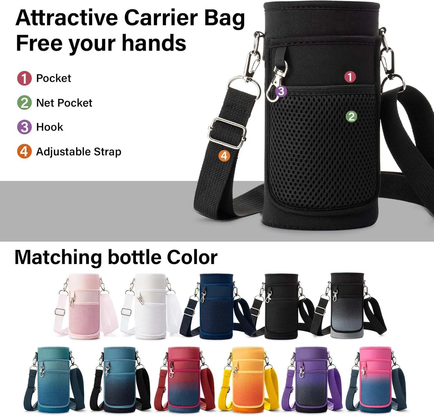 Insulated Water Bottle | Thickened Stainless Steel Vacuum Metal Thermos | Portable Sports Water Jug for Gym and Hiking with Straw, Carrier Bag, Handle Strap | BPA-Free 32 oz, Black