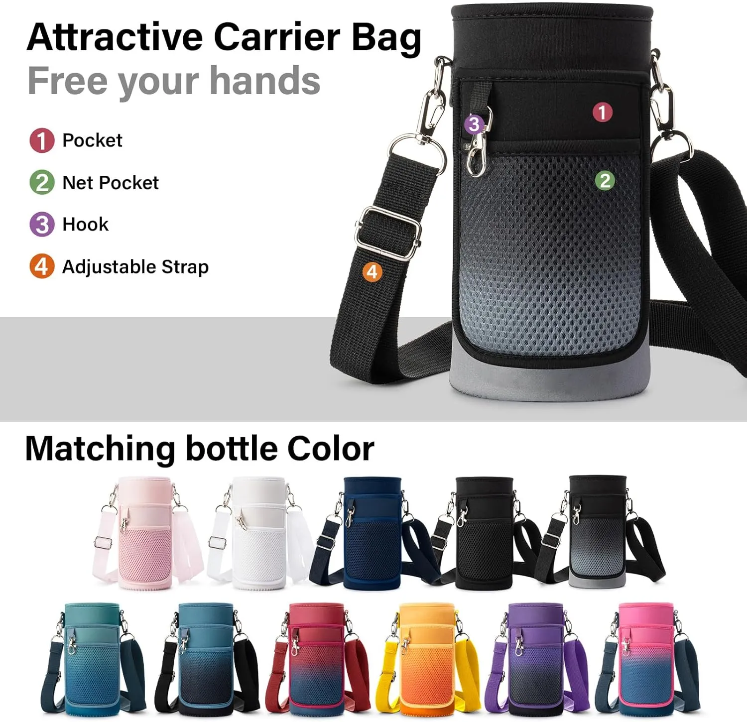 Insulated Water Bottle | Thickened Stainless Steel Vacuum Metal Thermos | Portable Sports Water Jug for Gym and Hiking with Straw, Carrier Bag, Handle Strap | BPA-Free 32 oz