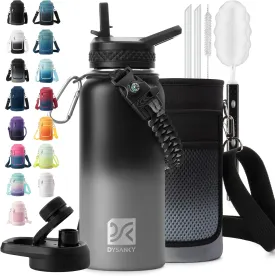 Insulated Water Bottle | Thickened Stainless Steel Vacuum Metal Thermos | Portable Sports Water Jug for Gym and Hiking with Straw, Carrier Bag, Handle Strap | BPA-Free 32 oz