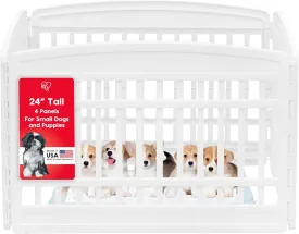 IRIS USA 24" 4-Panel Puppy Playpen, 35 x 35 x 24, Puppy Fence, Dog Playpen, Dog Play Pen Indoors, Pet Fence, Small Pets, White