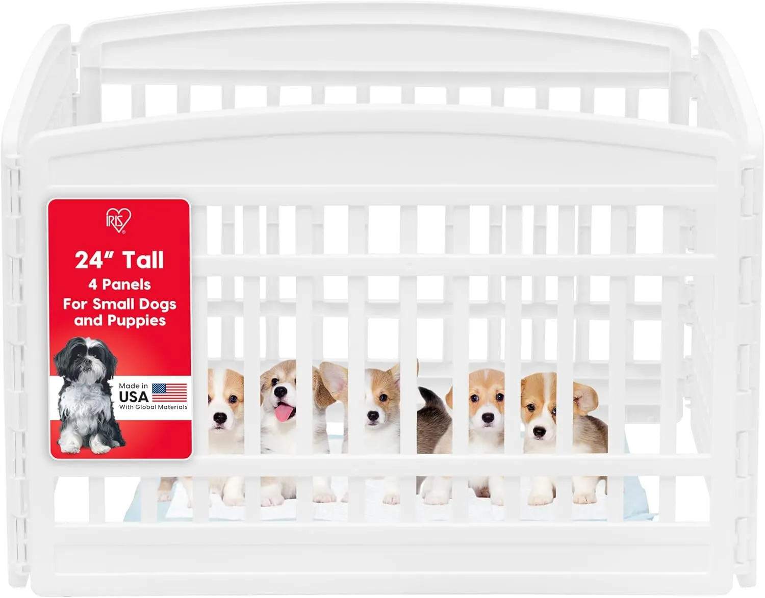 IRIS USA 24" 4-Panel Puppy Playpen, 35 x 35 x 24, Puppy Fence, Dog Playpen, Dog Play Pen Indoors, Pet Fence, Small Pets, White