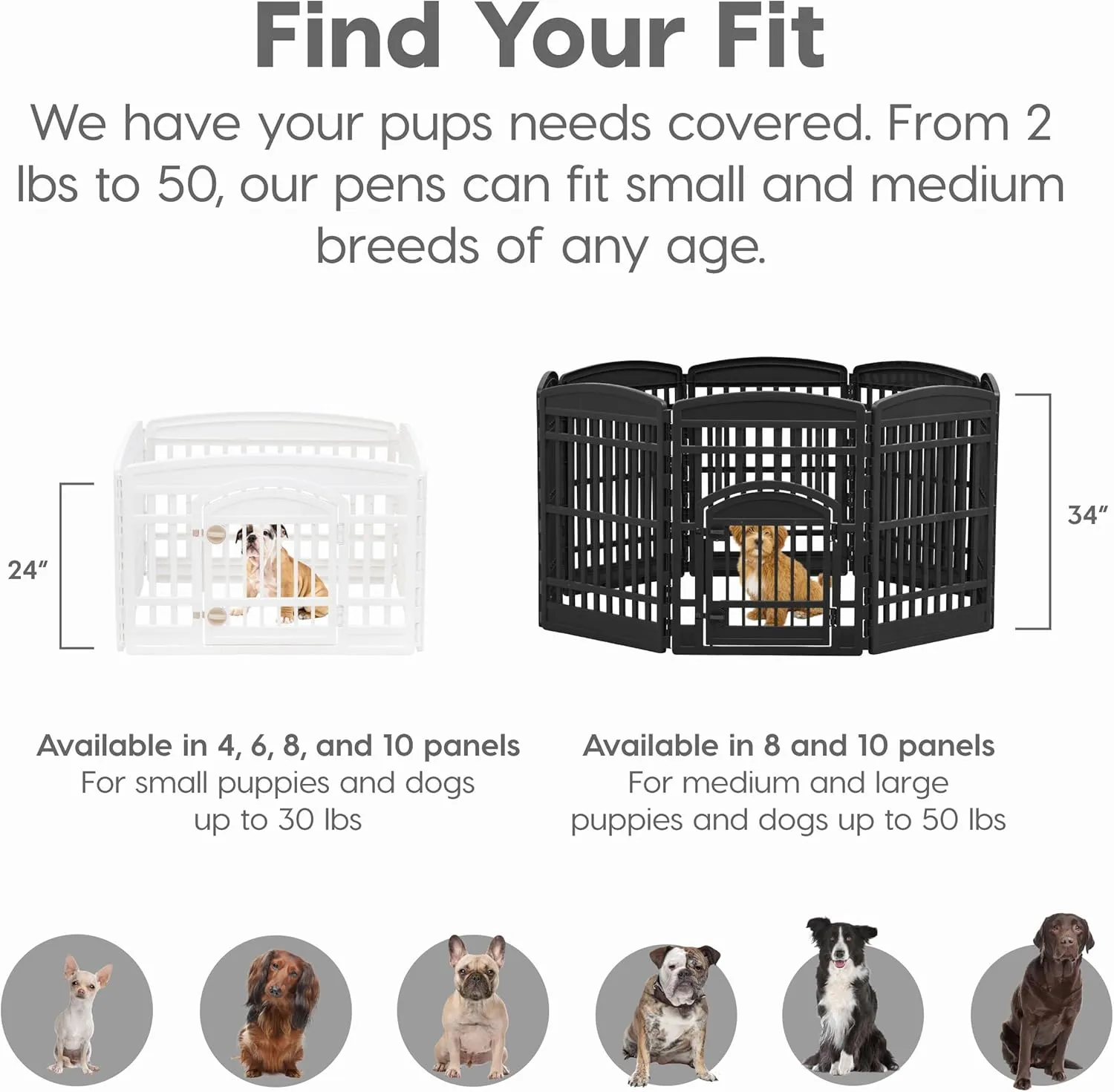 IRIS USA 24" 4-Panel Puppy Playpen, 35 x 35 x 24, Puppy Fence, Dog Playpen, Dog Play Pen Indoors, Pet Fence, Small Pets, White