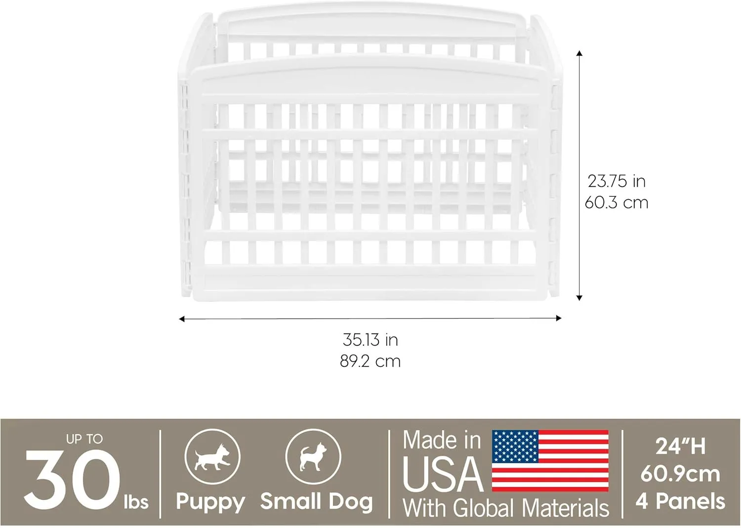 IRIS USA 24" 4-Panel Puppy Playpen, 35 x 35 x 24, Puppy Fence, Dog Playpen, Dog Play Pen Indoors, Pet Fence, Small Pets, White