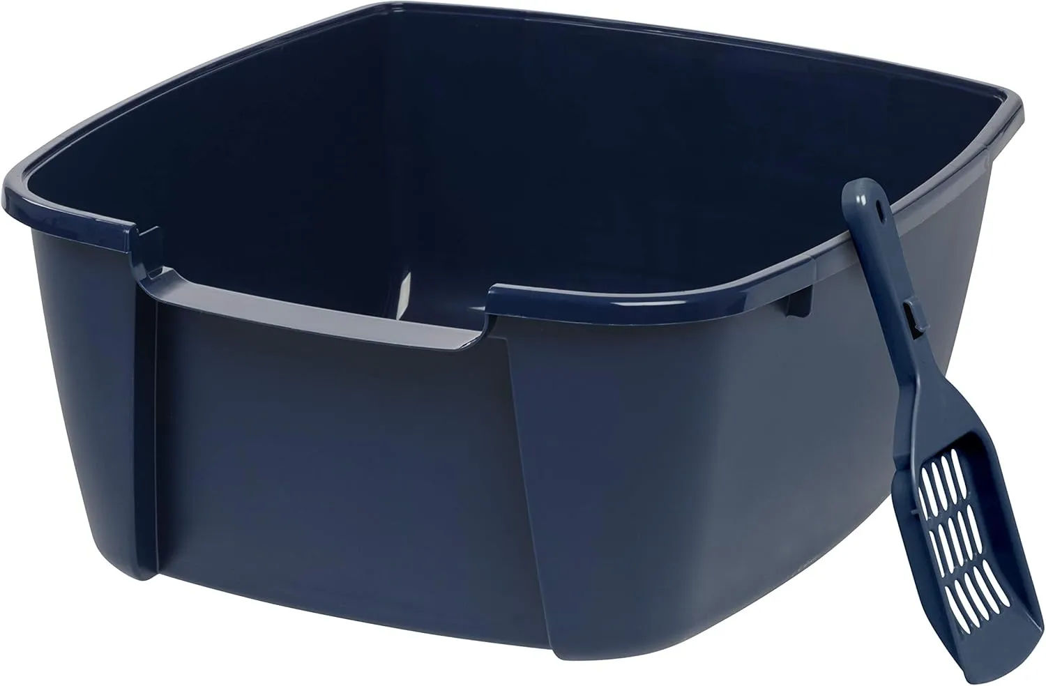 IRIS USA Jumbo Cat Litter Box with Scoop, Open Top High Sided Kitty Litter Pan, Navy
