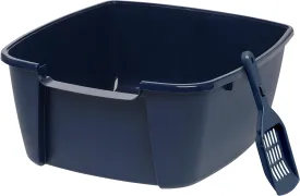 IRIS USA Jumbo Cat Litter Box with Scoop, Open Top High Sided Kitty Litter Pan, Navy