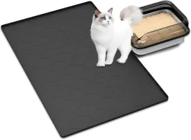 Large Silicone Cat Litter Mat: Easy to Clean Kitty Scratch Pad Soft and Waterproof Litter Box Trapping Mat (22"X34"- Black)
