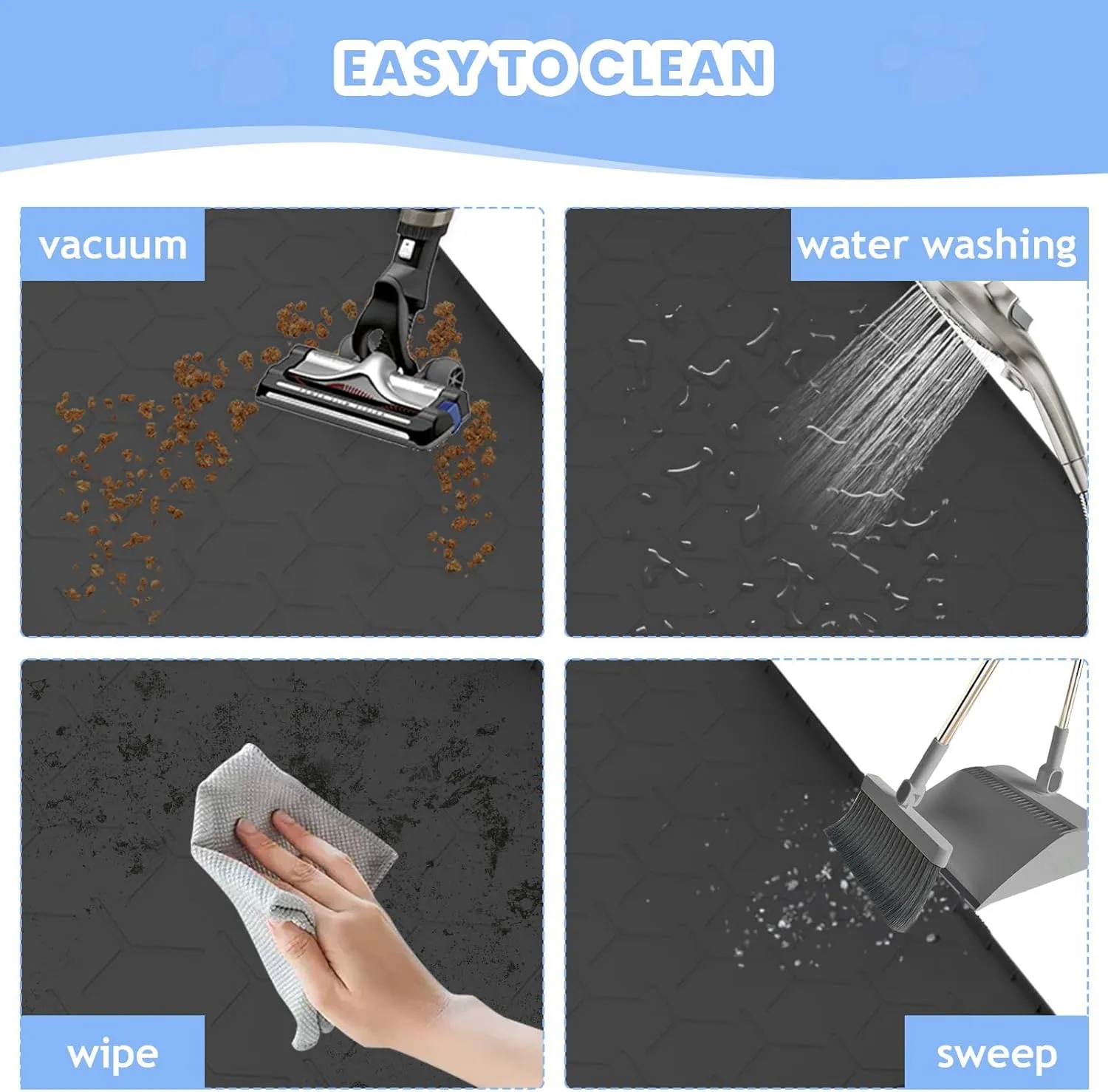 Large Silicone Cat Litter Mat: Easy to Clean Kitty Scratch Pad Soft and Waterproof Litter Box Trapping Mat (22"X34"- Black)