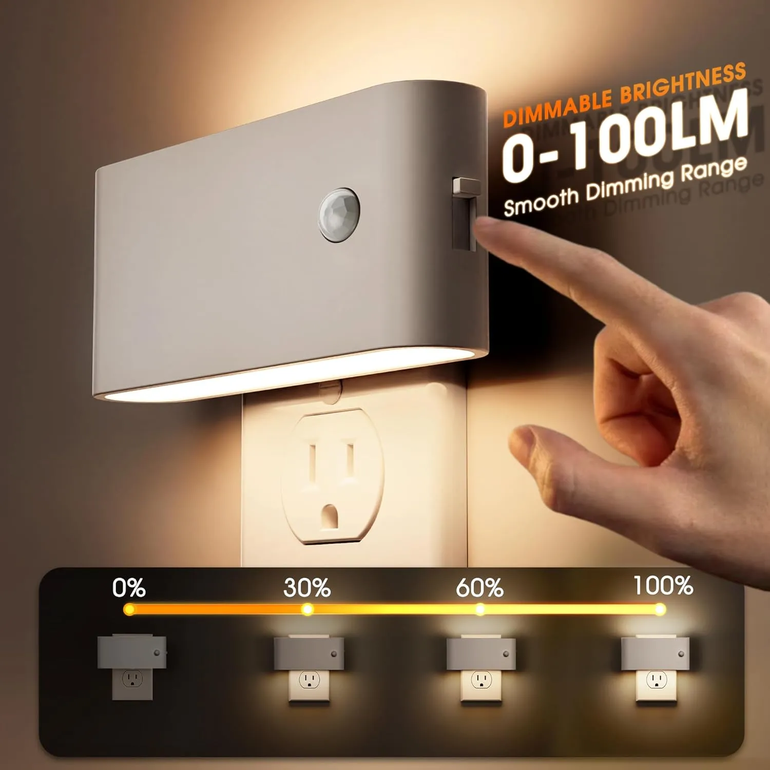 LED Night Light Motion Sensor 2 Pack, Motion Activation Night Lights Plug into Wall, Auto On Off, 0-100LM Dimmable Night Light Plug in, 3000K Warm White LED Nightlight for Kids Bedroom Hallway