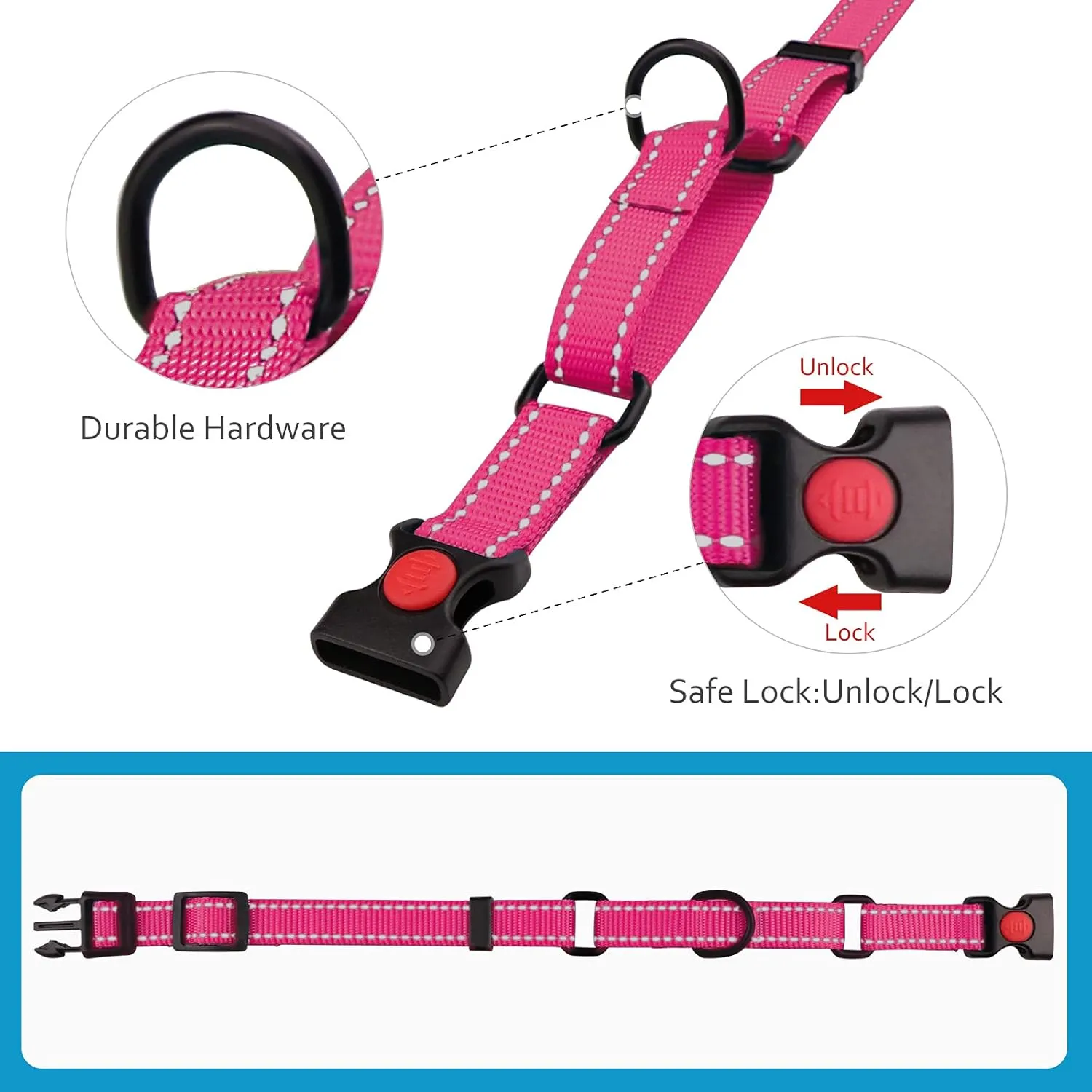 Martingale Dog Collar and Leash Set Martingale Collars for Dogs Reflective Martingale Collar for Small Medium Large Dogs(Hot Pink&L)