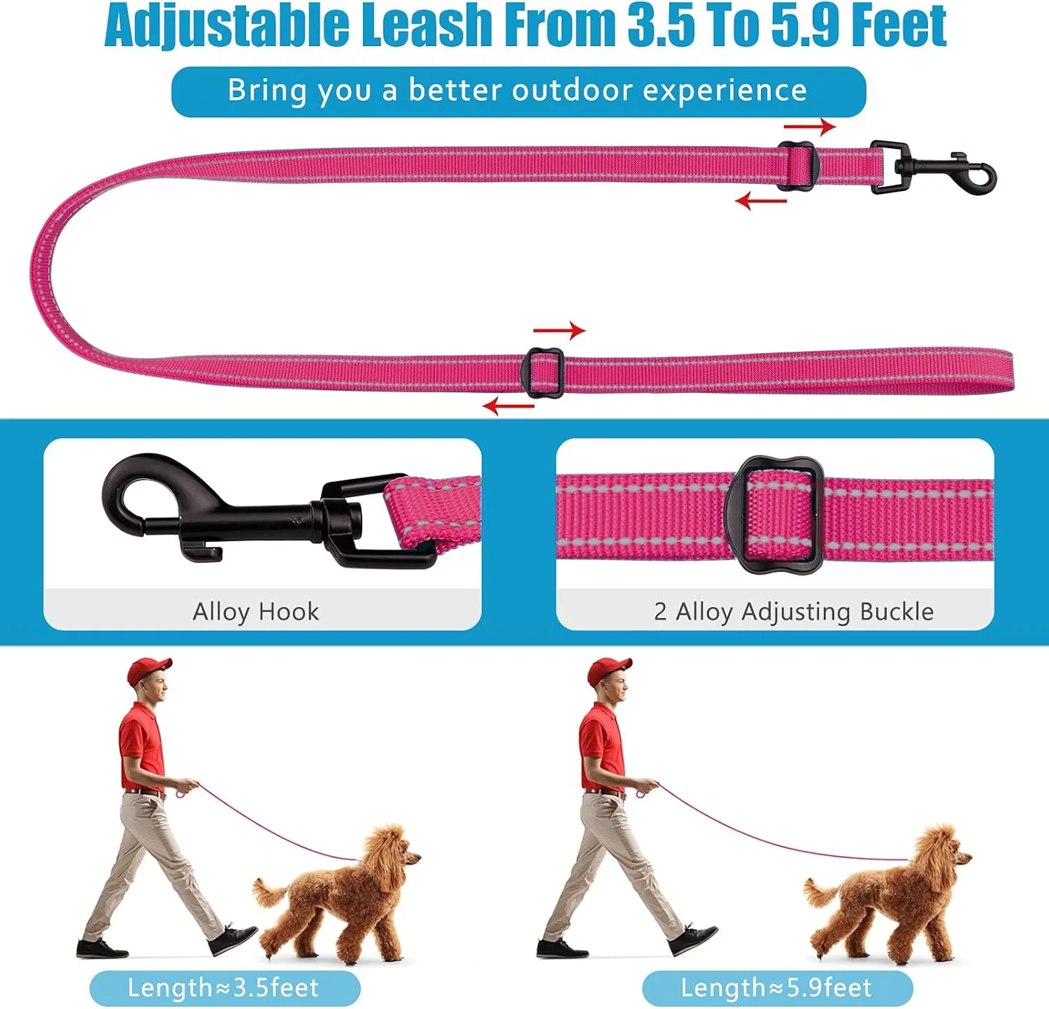 Martingale Dog Collar and Leash Set Martingale Collars for Dogs Reflective Martingale Collar for Small Medium Large Dogs(Hot Pink&L)