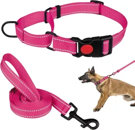 Martingale Dog Collar and Leash Set Martingale Collars for Dogs Reflective Martingale Collar for Small Medium Large Dogs(Hot Pink&L)
