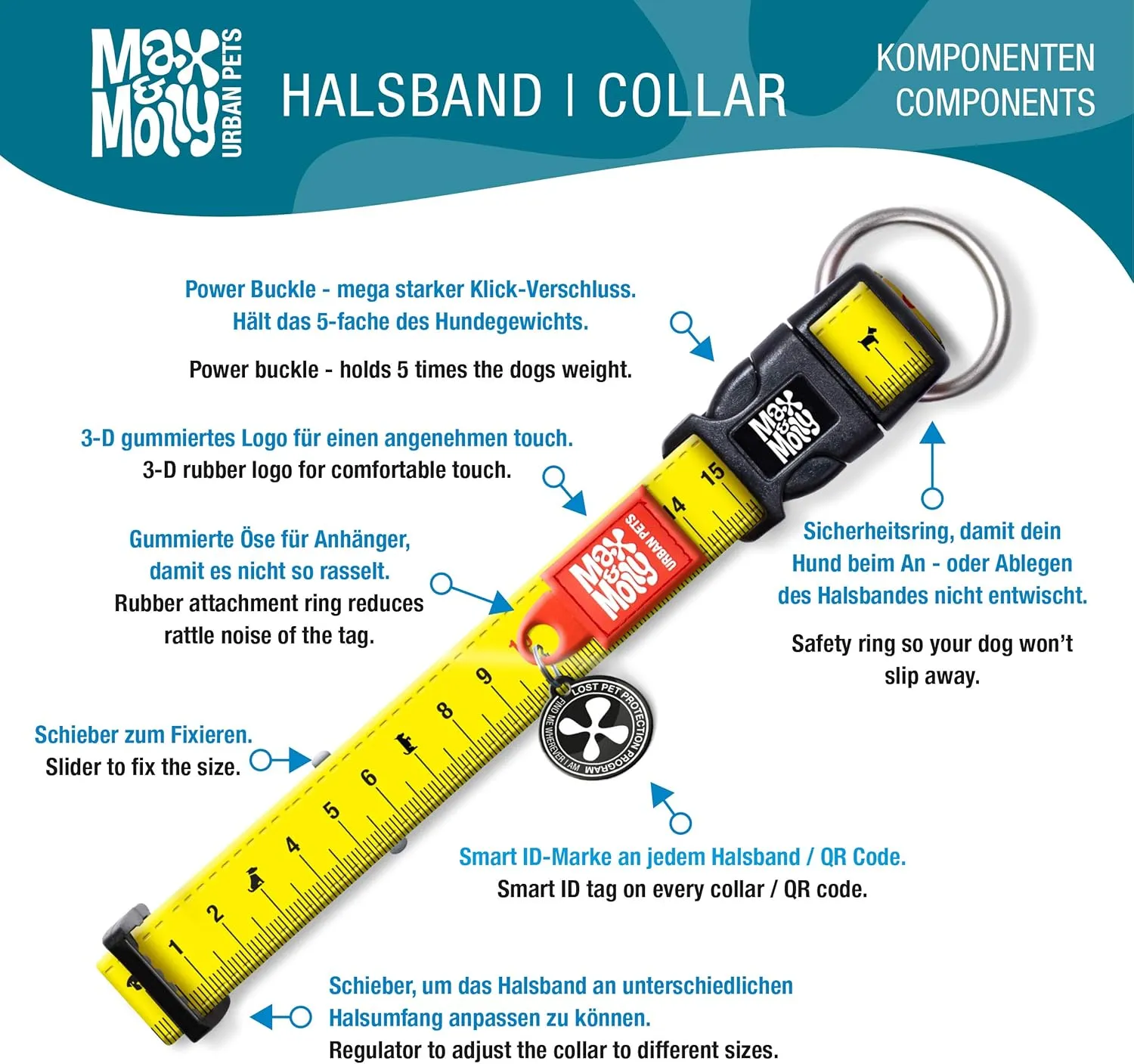Max & Molly Smart ID Dog Collar with Gotcha! QR Safety Tag and Custom Pet Profile, Soft Padded Neoprene, Waterproof, Summertime, Small (11-18")