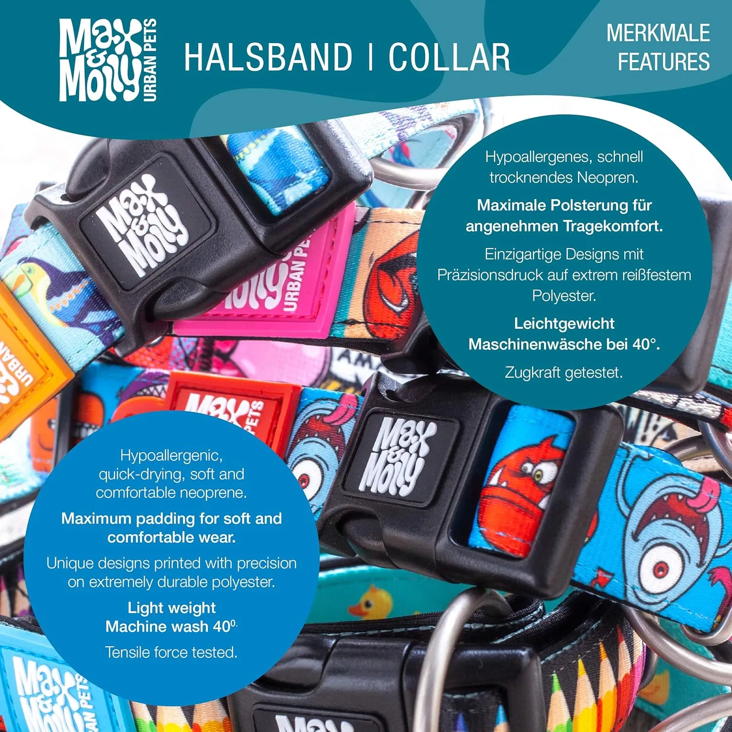 Max & Molly Smart ID Dog Collar with Gotcha! QR Safety Tag and Custom Pet Profile, Soft Padded Neoprene, Waterproof, Summertime, Small (11-18")