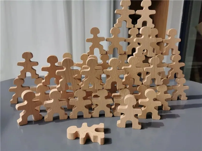 Montessori Rainbow Wooden Toys: Stacking People Blocks