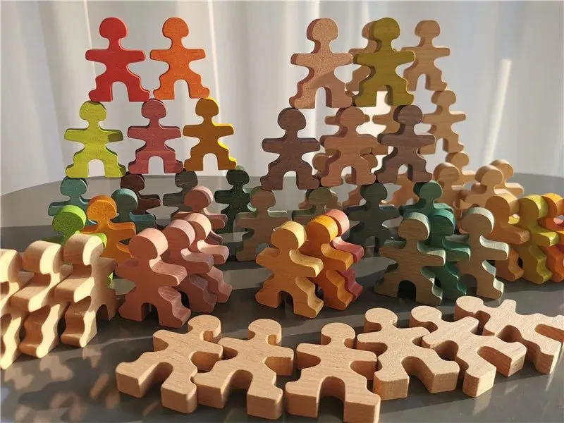 Montessori Rainbow Wooden Toys: Stacking People Blocks