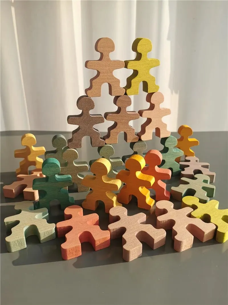 Montessori Rainbow Wooden Toys: Stacking People Blocks