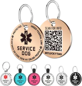 MYLUCKYTAG QR Code Service Dog Tag - Pet Online Profile - Scan QR Receive Instant Pet Location Alert Email