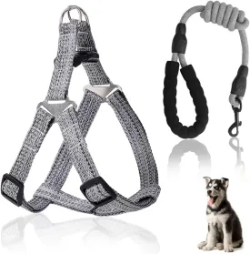 No Pull Dog Harness & Leash Combo Set - Adjustable Reflective Harness Collar with Soft Padded Handle for Large Medium Dogs, Anti-Pull Control, Easy Walk Training Gear