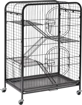 Outvita Cat Cage, 36.6 Inch Upgraded Metal Cat Playpen, Cat Enclosure, Indoor Ferret Cage Includes 3-Level Adjustable Platform, Lockable Wheels, Double Door, Pull-Out Tray, Kitten Crate Cat Kennel